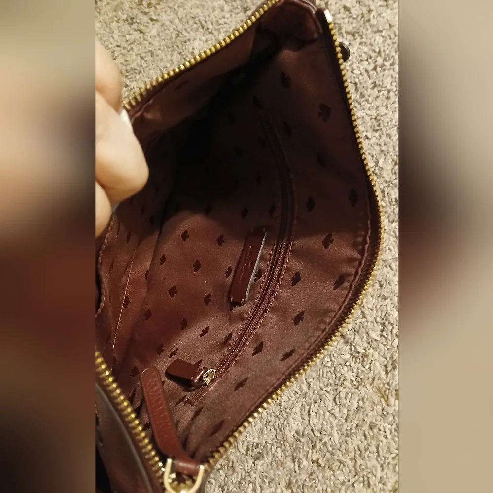 Kate Spade New York Burgundy Brown Pebbled Leather Crossbody Purse Zip Top Bag - Picture 4 of 8